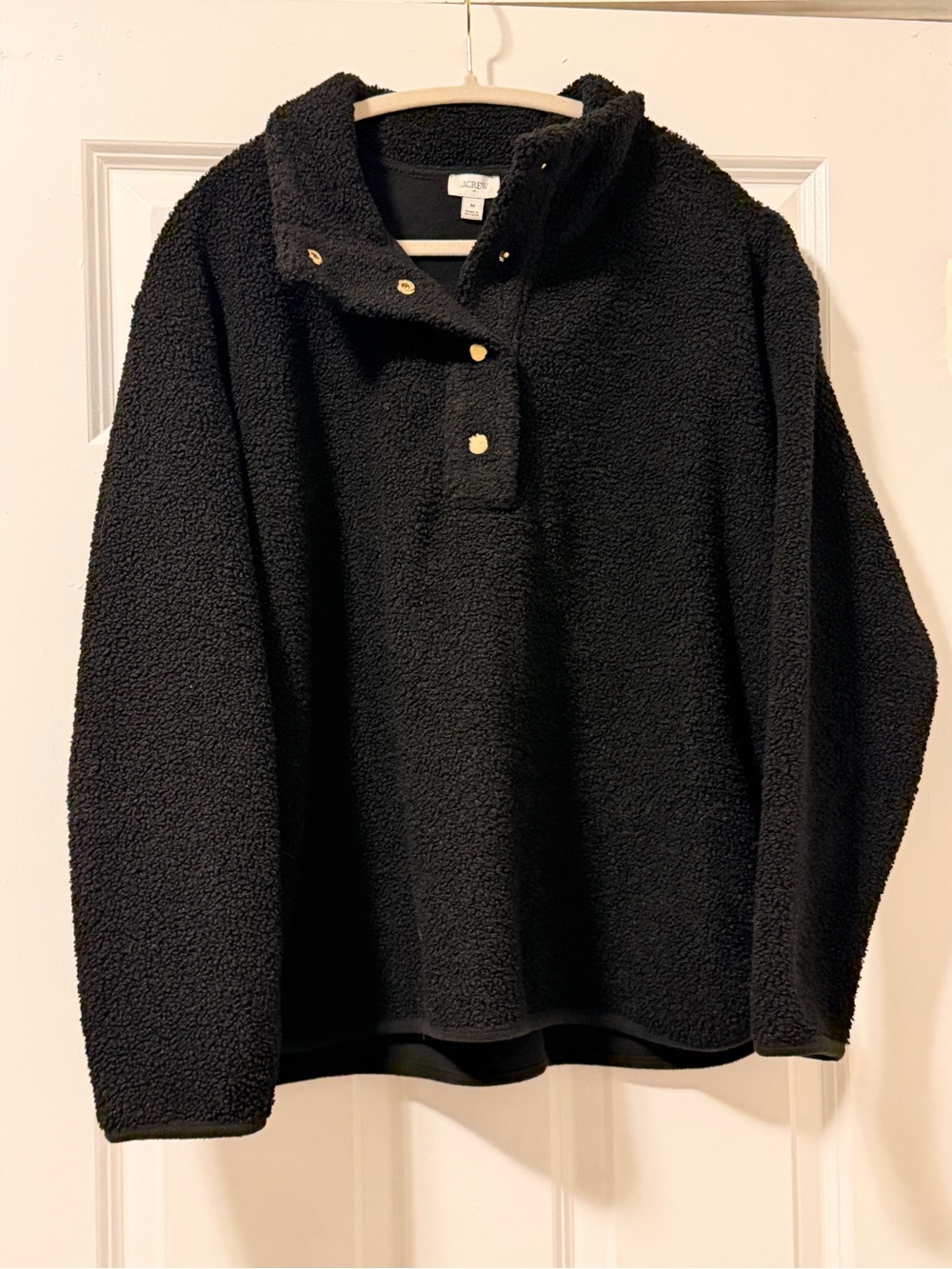 NWOT J. Crew Black Sherpa Snap-Front Pullover Jacket